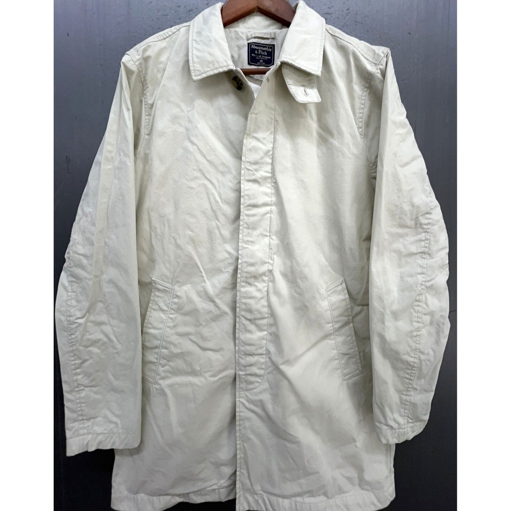 Abercrombie Fitch‎ Trench Rain Coat Men 40 Beige Hidden Buttons Preppy Old Money